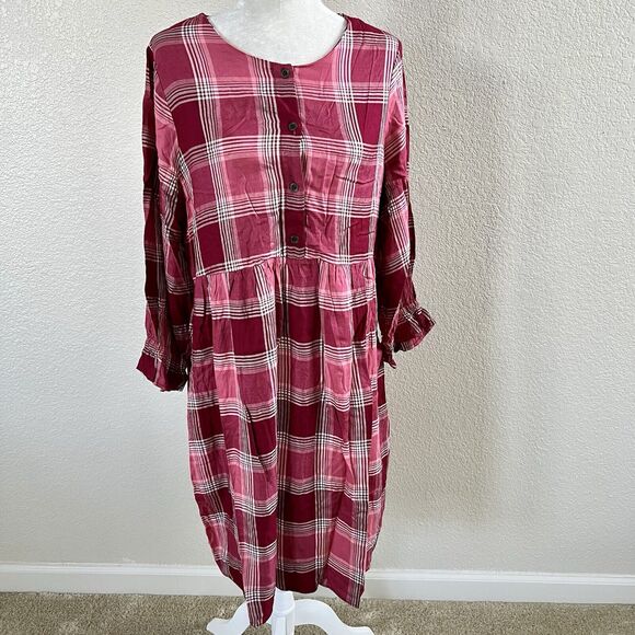 Matilda Jane You & Me Brushed Flannel Red Plaid Dress Midi Sz Med Heart To Heart - Picture 2 of 10